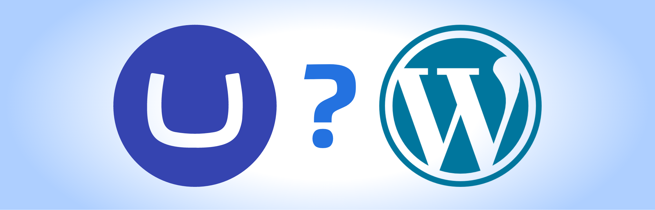 Umbraco and WordPress logos with a question mark