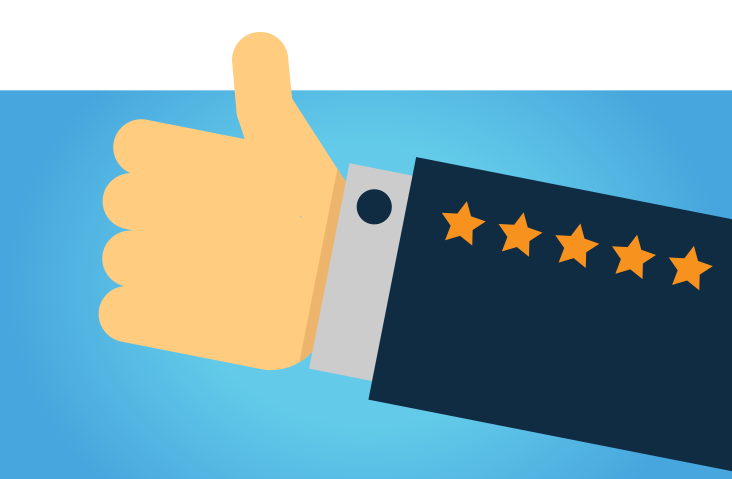 Illustration of a hand giving a thumbs up with a sleeve decorated with five gold stars.